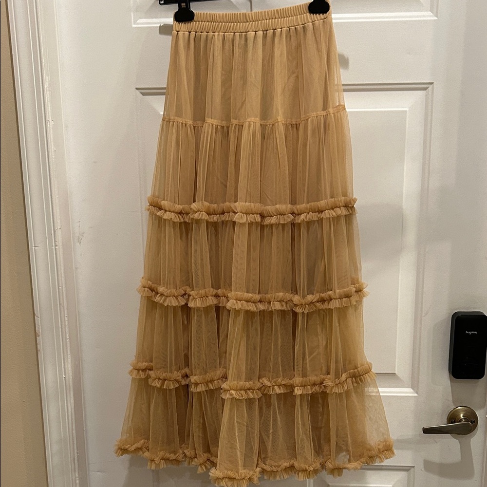 Elegant Tan Ruffled Maxi Skirt